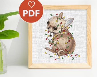 Chihuahua Cross Stitch Pattern: Chiweenie Crosstitch Dog, Embroidery PDF, Small DMC X-Stitch
