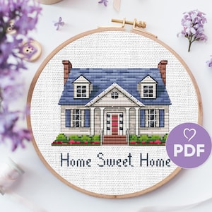 Home Sweet Home Cross Stitch PDF Pattern, Cozy House Embroidery Design, DIY Family Wall Decor, Cottage Stitching Chart, Housewarming Gift
