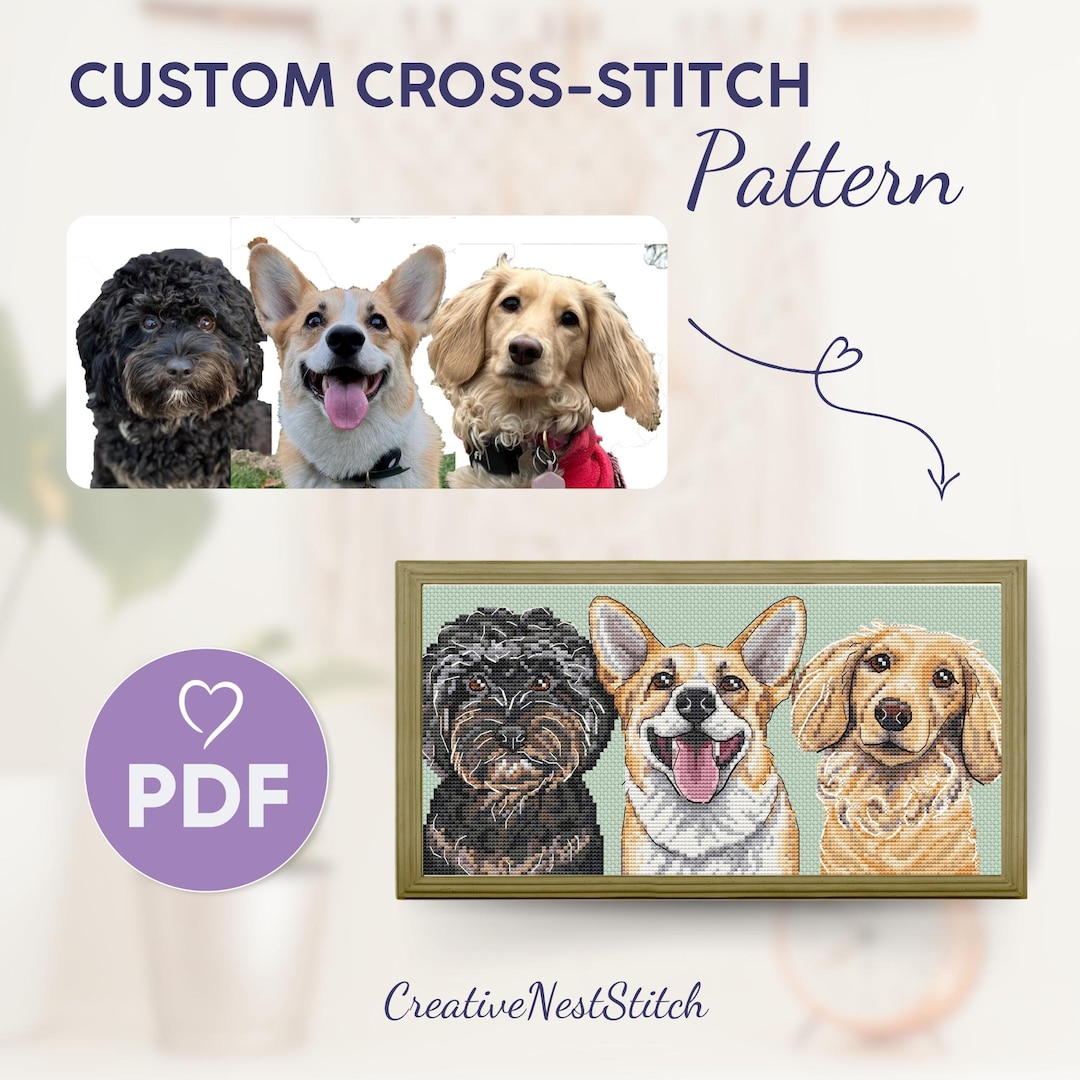 Custom Dog Portrait Cross Stitch PDF Pattern, Pet Memory