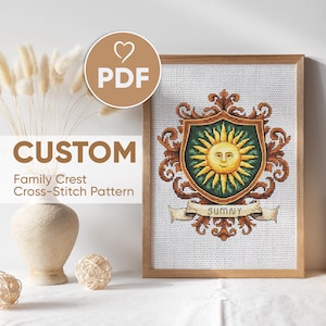 Personalized Family Crest Cross Stitch From Your Photo, Custom Coat of Arms PDF Chart, Family Shield Embroidery, Housewarming Gift Idea