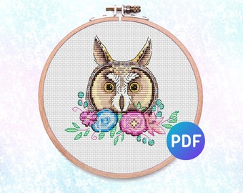 Owl cross stitch pattern is an instant download PDF file.