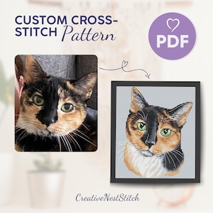 Custom cross stitch - pet portrait - cat owner gift - personalized pet