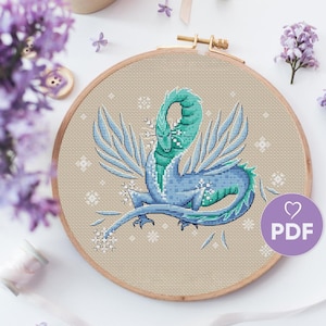 Winter Eis Drache Kreuzstich Anleitung, Fantasie PDF Stickerei, DIY Handarbeit Geschenk, Schneeflocke Kreuzstich, Kinderstickerei Geschenk