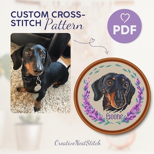 Personalized Dog Cross Stitch Pattern, Custom Dog Embroidery PDF, Pet Memorial X-Stitch Design, Unique Dog Lover Gift, Modern Pet Portrait