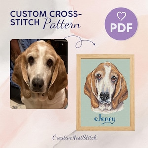 Custom Dog Cross Stitch Pattern, Personalized Dog Embroidery PDF, Pet Memorial X-Stitch Design, Dog Lover Gift Idea, Cross Stitch From Photo