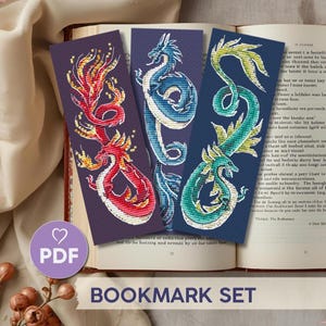Drakebokmärke set med 3 — PDF korsstygnsmönster