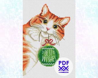 Christmas kitten cross stitch pattern.