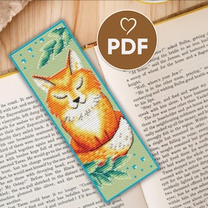 Vos boekenlegger kruissteekpatroon PDF, 2x6 telpatroon voor kruissteek boekenleggers, doe-het-zelf handwerk