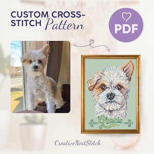 Custom Dog Cross Stitch Pattern, Personalized Dog Embroidery PDF, Pet Memorial X-Stitch Design, Dog Lover Gift Idea, Cross Stitch From Photo