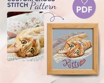 Personalized Pet Cross Stitch Pattern, Custom Cat Portrait Embroidery, DIY Gift for Animal Lovers, Pet Memorial Stitch Design, PDF Pattern