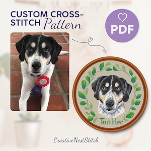 Custom Dog Cross Stitch Pattern, Personalized Dog Embroidery PDF, Pet Memorial X-Stitch Design, Dog Lover Gift Idea, Cross Stitch From Photo