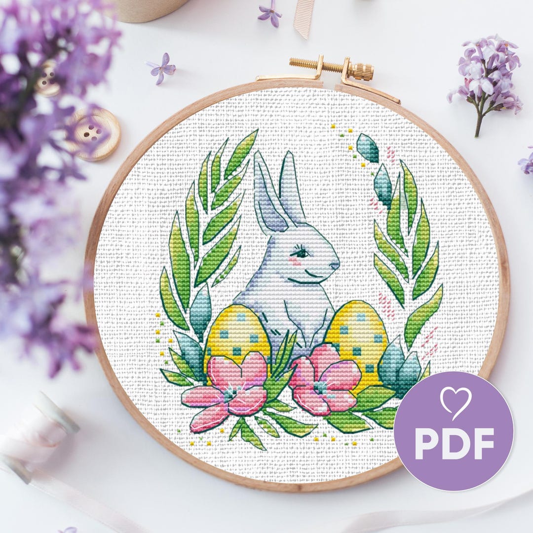 Easter Bunny and Eggs Cross Stitch Pattern, PDF Spring Embroidery ...