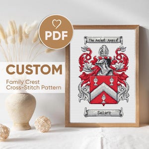 Custom Family Crest Cross Stitch Pattern, Personalized Coat of Arms PDF, Embroidery Design from Photo, DIY Heirloom Gift, Custom Order