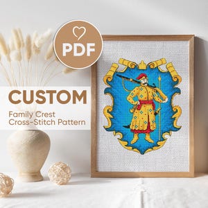 Custom Cossack Family Crest Cross Stitch Pattern, Coat of Arms Embroidery PDF, Heraldic Shield Template, Personalized Cross Stitch Design
