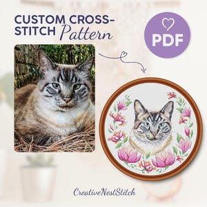 Custom Cat Portrait Cross Stitch Pattern, Personalized Cat Embroidery Design, PDF X-Stitch, Custom Pet Cross Stitch, Pet Memorial Embroidery