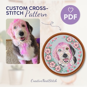 Custom Dog Portrait Cross Stitch Pattern, Personalized Dog Embroidery Design from Photo, PDF Pet Memorial Gift, DIY Needlework Keepsake Gift
