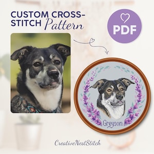Dog Portrait Cross Stitch Pattern, Custom Pet Embroidery Design, PDF X-Stitch, Personalized Dog Cross Stitch, Unique DIY Gift for Dog Lover