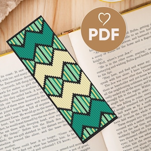 Geometric Bookmark Cross Stitch Pattern, PDF Bookmark Embroidery, DIY Book Accessories, Emerald Green Bookmark Design, Gift For Book Lovers