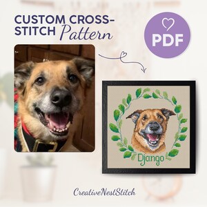 Custom Dog Portrait Cross Stitch Pattern, PET Memorial X-Stitch, PDF Cross Stitch File, Dog Lover&#39;s Cross Stitch, Dog Embroidery From Photo