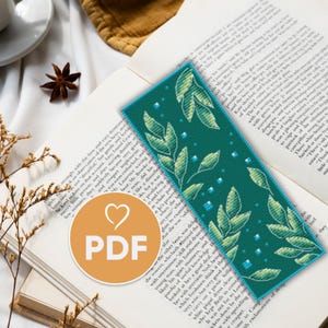 Green Leaf Cross Stitch Bookmark PDF Pattern, Botanical Embroidery Design for DIY Book Accessories, Easy X-Stitch Pattern, Book Lover's Gift