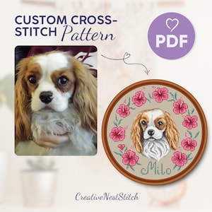 Dog Portrait Cross Stitch Pattern, Custom Pet Embroidery Design, PDF X-Stitch, Personalized Dog Cross Stitch, Unique Pet Gift for Dog Lovers