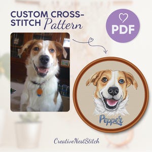 Custom Dog Cross Stitch PDF Pattern, Personalized Pet Portrait Embroidery Design with Name, Gift for Dog Lovers, Digital X-Stitch Pattern