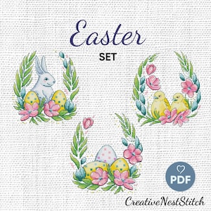 Set di schemi per punto croce di Pasqua, disegno per ricamo in PDF, punto croce Pysanka, schema per cartolina di Pasqua, punto X di buona Pasqua, punto digitale