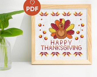 Thanksgiving-kruissteekpatronen voor borduurring: mini Turkije kruissteek, pdf-naaldpunt