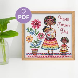 Happy Mother&#39;s Day Cross Stitch Pattern, Cute Family Embroidery, DIY Gift For Mom, Mother Love Cross Stitch, Mom & Children Cross Stitch PDF