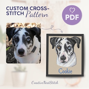 Black & White Dog Portrait PDF Cross Stitch Pattern, Custom Pet Embroidery Design, Personalized Dog Cross Stitch, DIY Gift for Dog Lovers