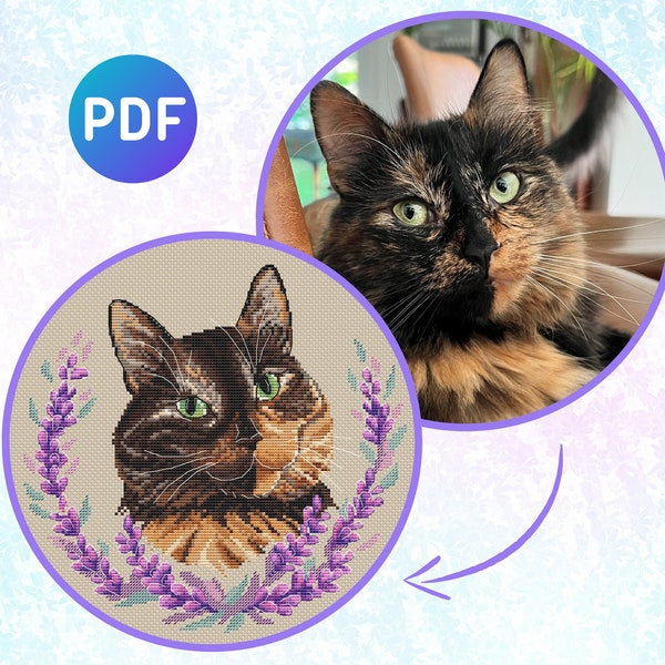 Portrait de chat personnalisé au point de croix PDF - motif de broderie personnalisé pour animaux de compagnie