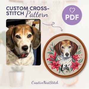 Custom Pet Portrait Cross Stitch Pattern, Personalized Dog Embroidery Design from Photo, PDF Pet Memorial Gift, DIY Needlework Keepsake Gift