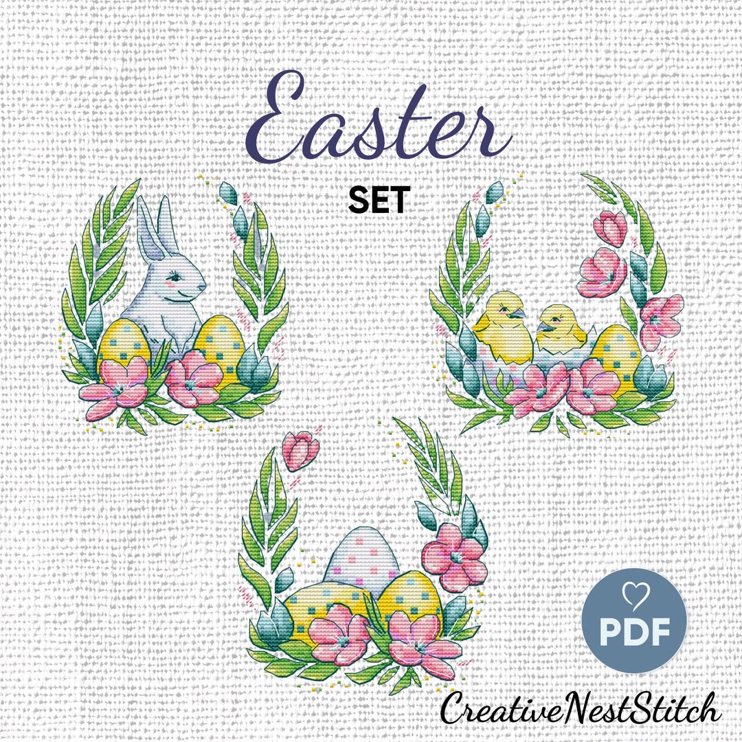 Set of 3 Easter Cross Stitch Pattern, Easter Egg Embroidery, Easter ...