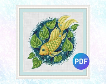Magic fish cross stitch pattern is an instant download PDF file.