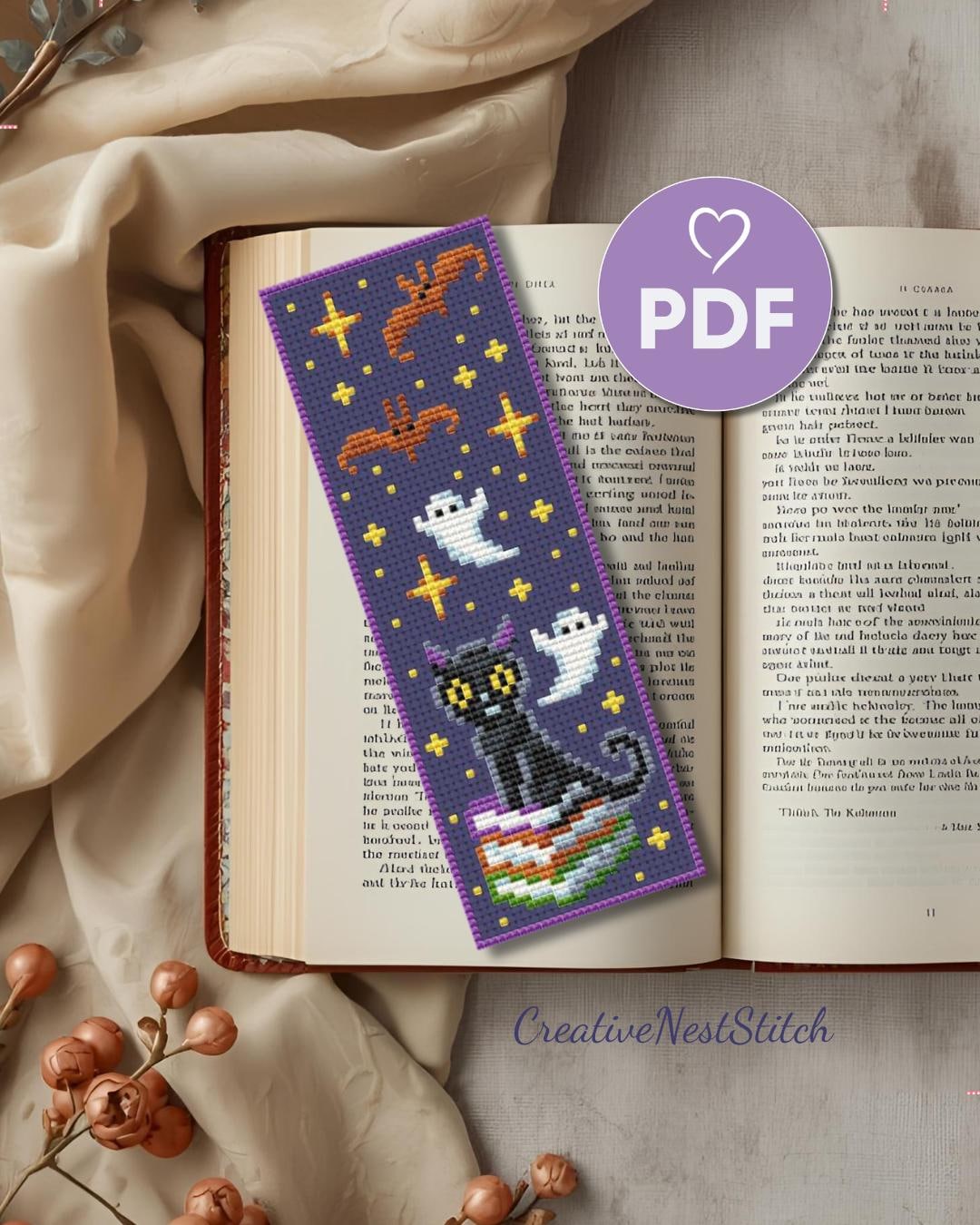 Halloween Ghost and Cat Bookmark Cross Stitch Pattern – Spooky ...