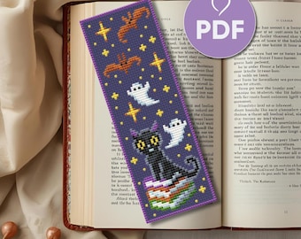 Halloween Ghost and Cat Bookmark Cross Stitch Pattern – Spooky Stitching Fun , Book Lovers Gift