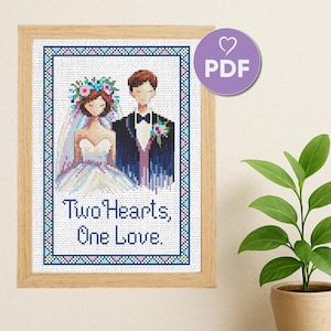 Personalized Wedding Cross Stitch Pattern PDF, Bride and Groom Embroidery, Custom Names & Date, Modern DIY Wedding Gift