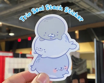Trio Harbor Seal Stack Marine Animal Cute Weatherproof Sticker