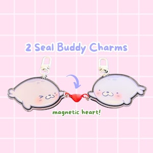 2 Buddy Couple Charm Keychain Marine Animal Seals with Magnetic Heart