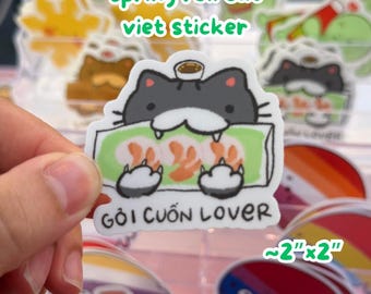 Goi Cuon Spring Roll Lover Cat Vietnamese Matte Vinyl Waterproof Sticker