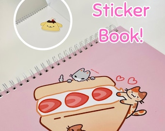 Cat Strawberry Sandwich Fruit Cake - Reusable Sticker Book A6