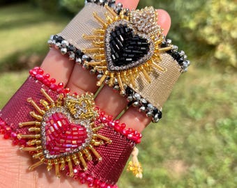 Sacred heart bracelet, Mexican bracelet, heart bracelet, artisanal jewelry, artisan bracelet, Mexican art, Mexican jewelry, Mexican folk