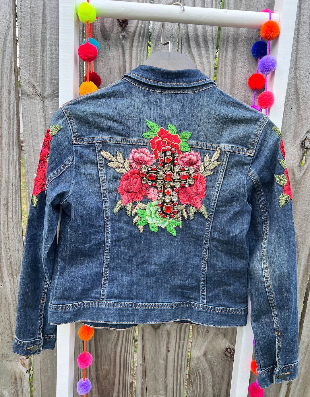 Flowers Denim Jacket, Embroidery Denim Jacket, Embellished Denim