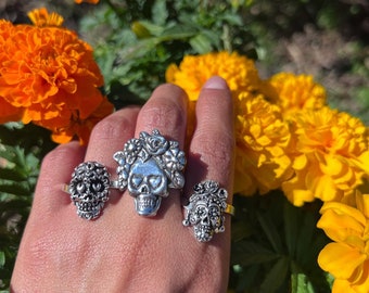 Catrina rings, Mexican sugar skull ring, silver rig catrina