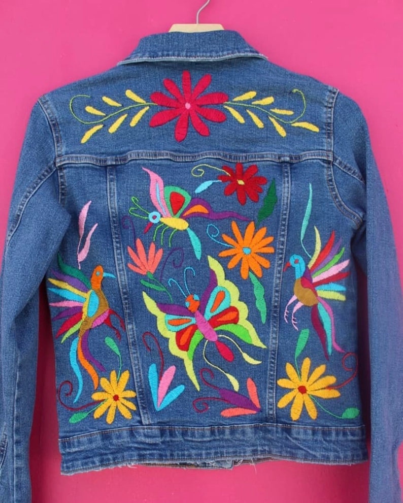 Hand embroidered denim jacketfloral Jean jacket Etsy