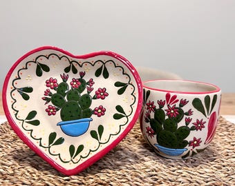 Cactus set cup, cup cactus, ceramic cup, cup set, ceramic mug set, coffee cup, mug cactus, handmade coffee mug, mug cactus set, mug set