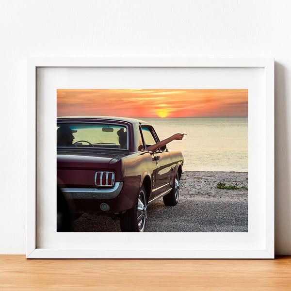 Vintage Ford Mustang Photo - North Fork Photo  Print - Antique Car Photography - Ford Mustang Shelby GT350 - Sunset Beach Photo
