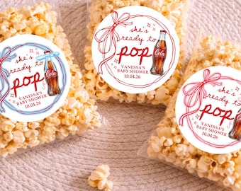 She's Ready to Pop Baby Shower Stickers - Labels - Soda Pop - Cola - Party Favors - Good Bag