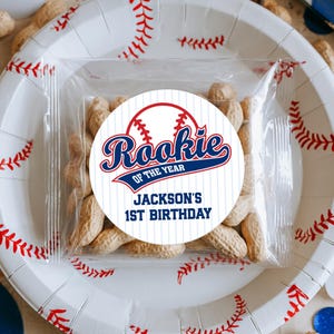 Baseball Rookie of the Year Stickers - First Birthday - Baseball Party - One - Birthday Favors - Baseball Party - 1st Birthday -Sports Party