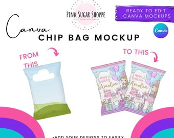 Chip Bag Mockup - Canva Party Favor Mockups - Canva Party Favor Templates - Pink Sugar Shoppe - Canva Mockups